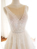 Beaded Ivory Lace Deep V Back Wedding Dress